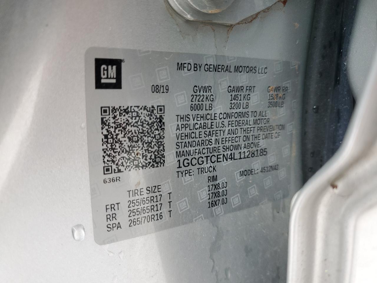 2020 Chevrolet Colorado Lt VIN: 1GCGTCEN4L1128185 Lot: 90313255