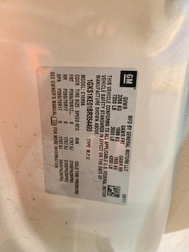 2011 GMC Yukon Xl C1500 Slt VIN: 1GKS1KE01BR354493 Lot: 82407645