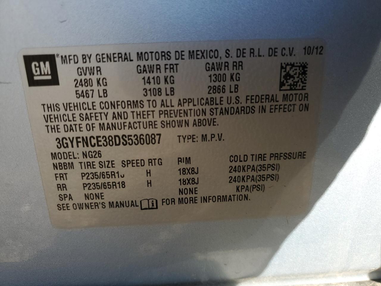 2013 Cadillac Srx Luxury Collection VIN: 3GYFNCE38DS536087 Lot: 89821905