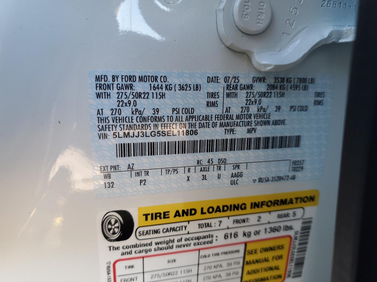 2025 Lincoln Navigator L Reserve VIN: 5LMJJ3LG5SEL11806 Lot: 86076835