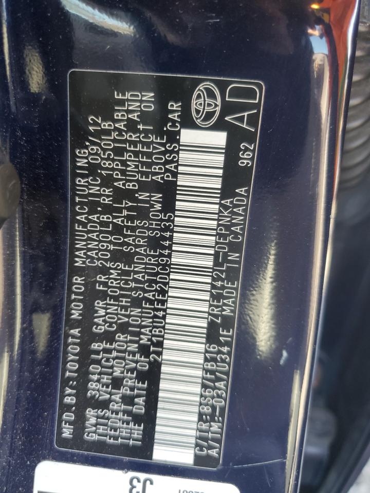 2013 Toyota Corolla Base VIN: 2T1BU4EE2DC944435 Lot: 85088965