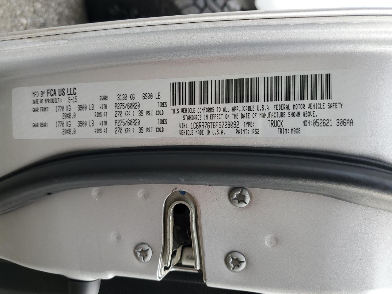 2015 Ram 1500 Slt VIN: 1C6RR7GT6FS728092 Lot: 90698695