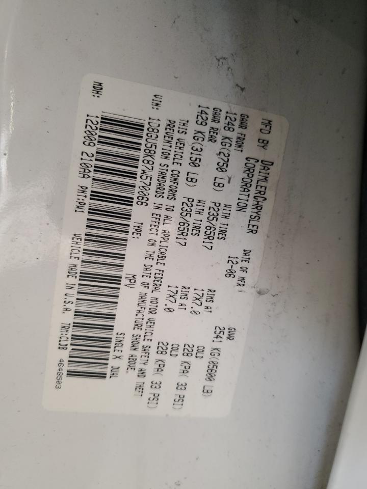 2007 Dodge Nitro Slt VIN: 1D8GU58K87W570066 Lot: 81882845