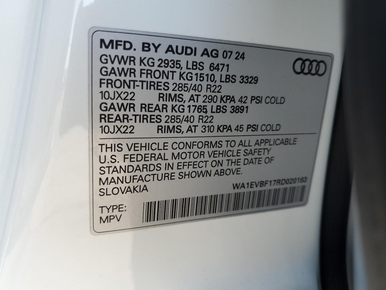 2024 Audi Q8 Premium Plus S-Line VIN: WA1EVBF17RD020183 Lot: 82667015
