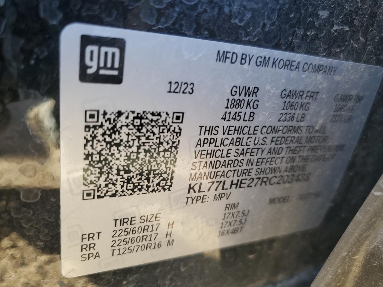 2024 Chevrolet Trax 1Lt VIN: KL77LHE27RC203488 Lot: 90822115