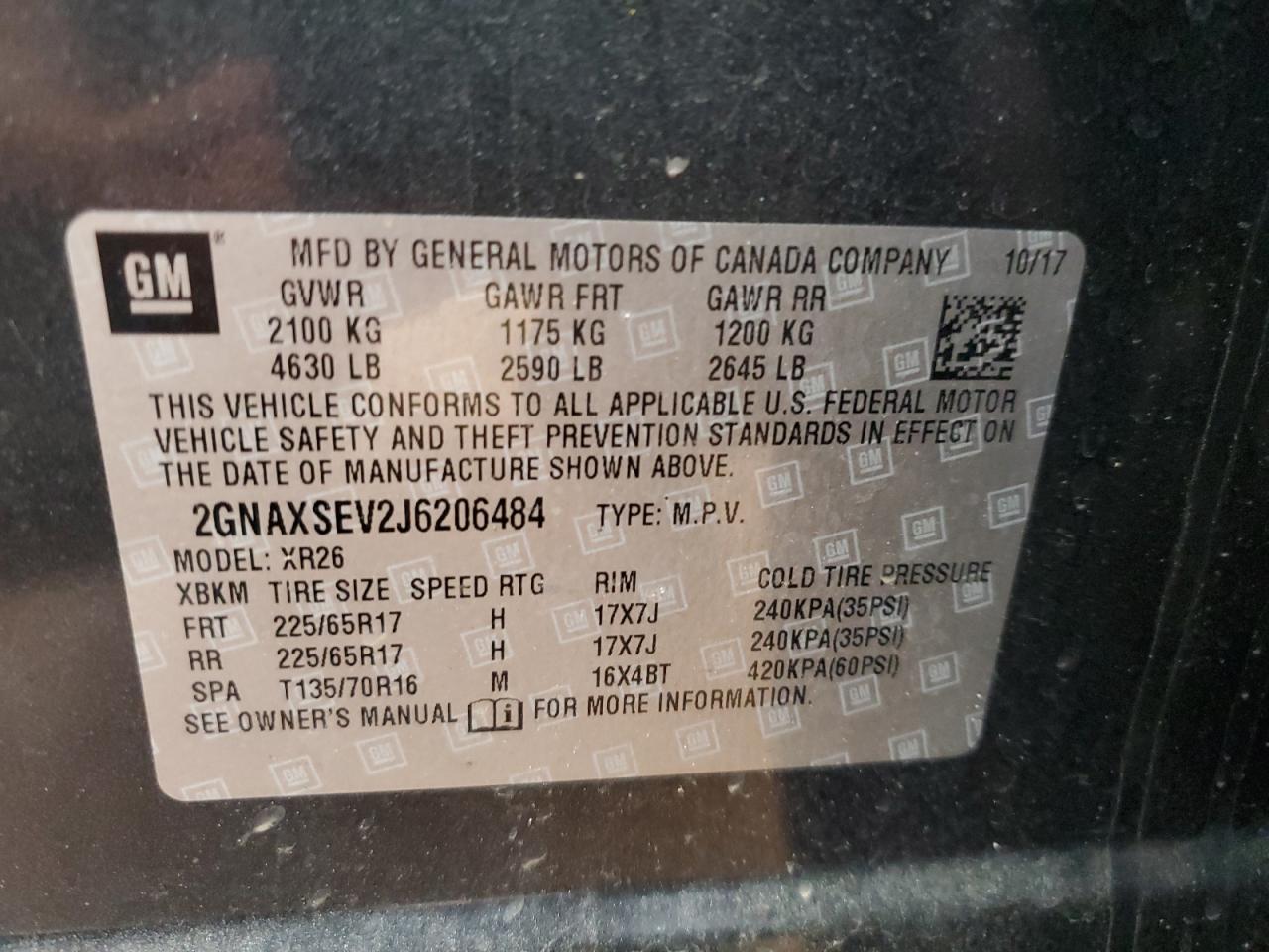 2018 Chevrolet Equinox Lt VIN: 2GNAXSEV2J6206484 Lot: 81927625