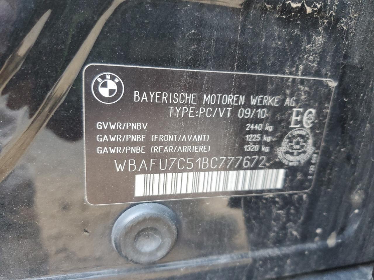 2011 BMW 535 Xi VIN: WBAFU7C51BC777672 Lot: 85559135