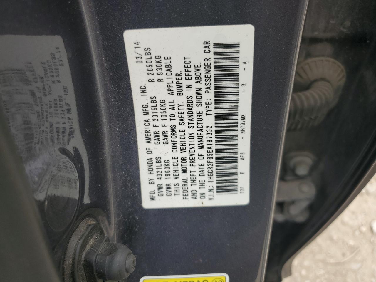 2014 Honda Accord Exl VIN: 1HGCR2F85EA187332 Lot: 84998515