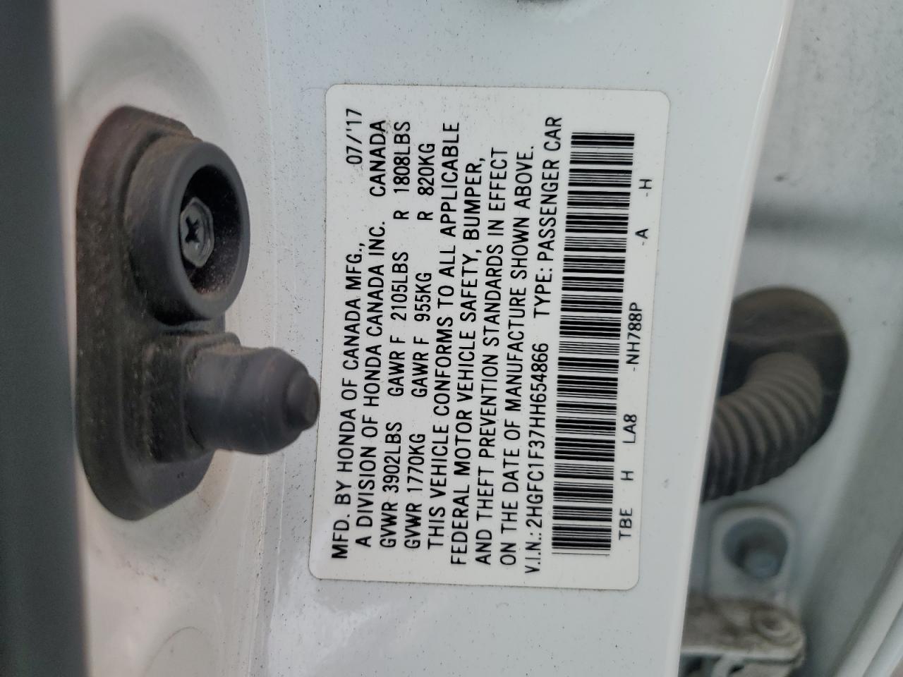 2017 Honda Civic Ex VIN: 2HGFC1F37HH654866 Lot: 82375185