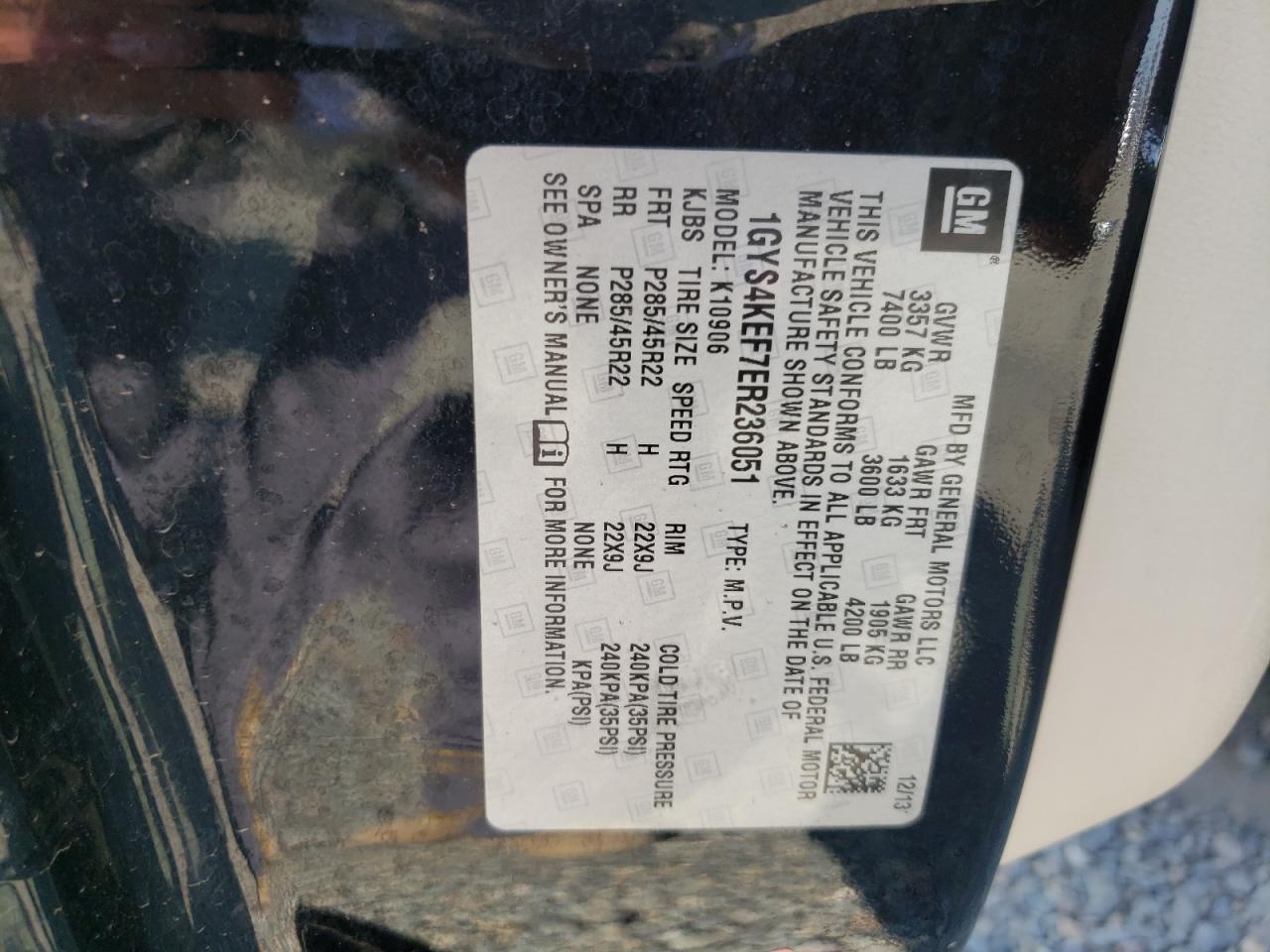 2014 Cadillac Escalade Esv Platinum VIN: 1GYS4KEF7ER236051 Lot: 84228535