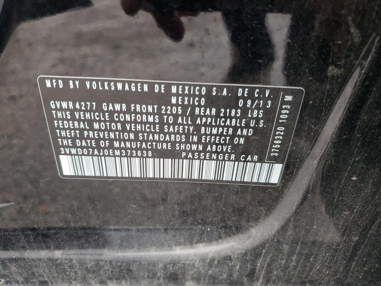 2014 Volkswagen Jetta Se VIN: 3VWD07AJ0EM373638 Lot: 86258915