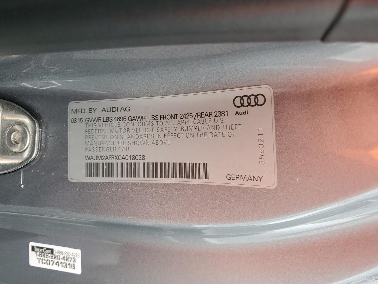 2016 Audi A5 Premium Plus S-Line VIN: WAUM2AFRXGA018028 Lot: 89651175
