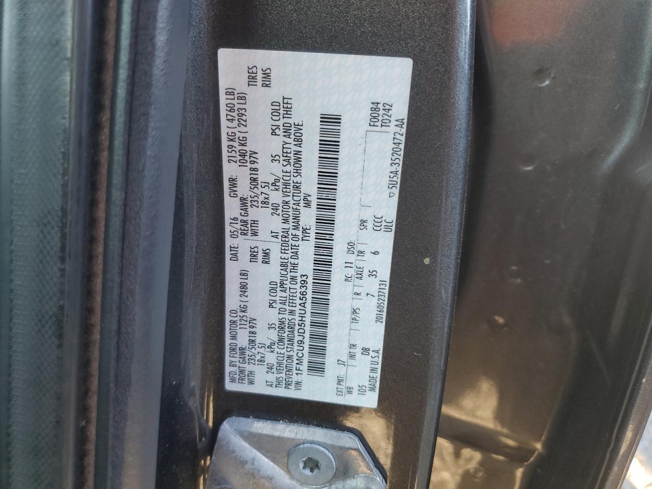 2017 Ford Escape Titanium VIN: 1FMCU9JD5HUA56393 Lot: 82234335