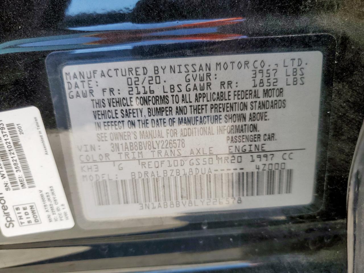 2020 Nissan Sentra S VIN: 3N1AB8BV8LY226578 Lot: 82297215