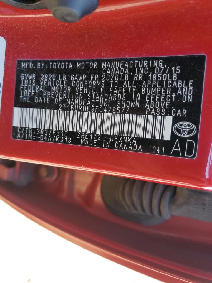 2015 Toyota Corolla L VIN: 2T1BURHE9FC478577 Lot: 82340765