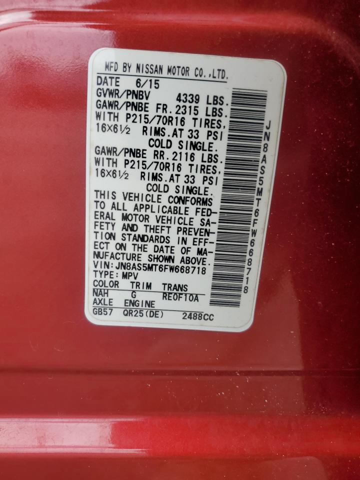 2015 Nissan Rogue Select S VIN: JN8AS5MT6FW668718 Lot: 84856985