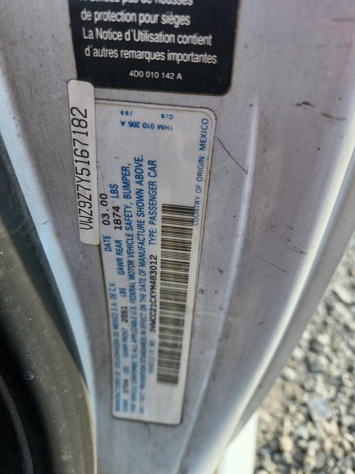 2000 Volkswagen New Beetle Gls VIN: 3VWCC21CXYM483012 Lot: 82486785