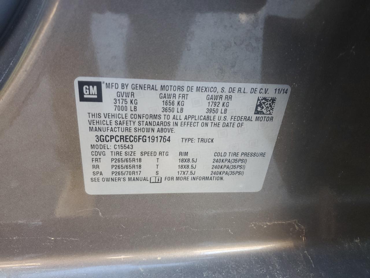 2015 Chevrolet Silverado C1500 Lt VIN: 3GCPCREC6FG191764 Lot: 84894375