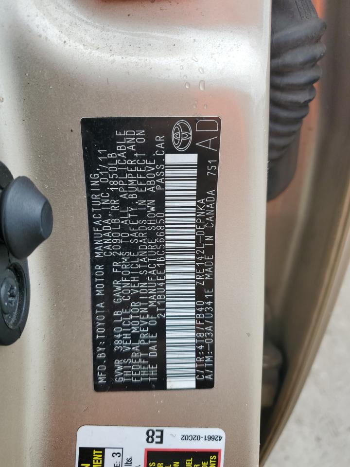 2011 Toyota Corolla Base VIN: 2T1BU4EE1BC566850 Lot: 85119915