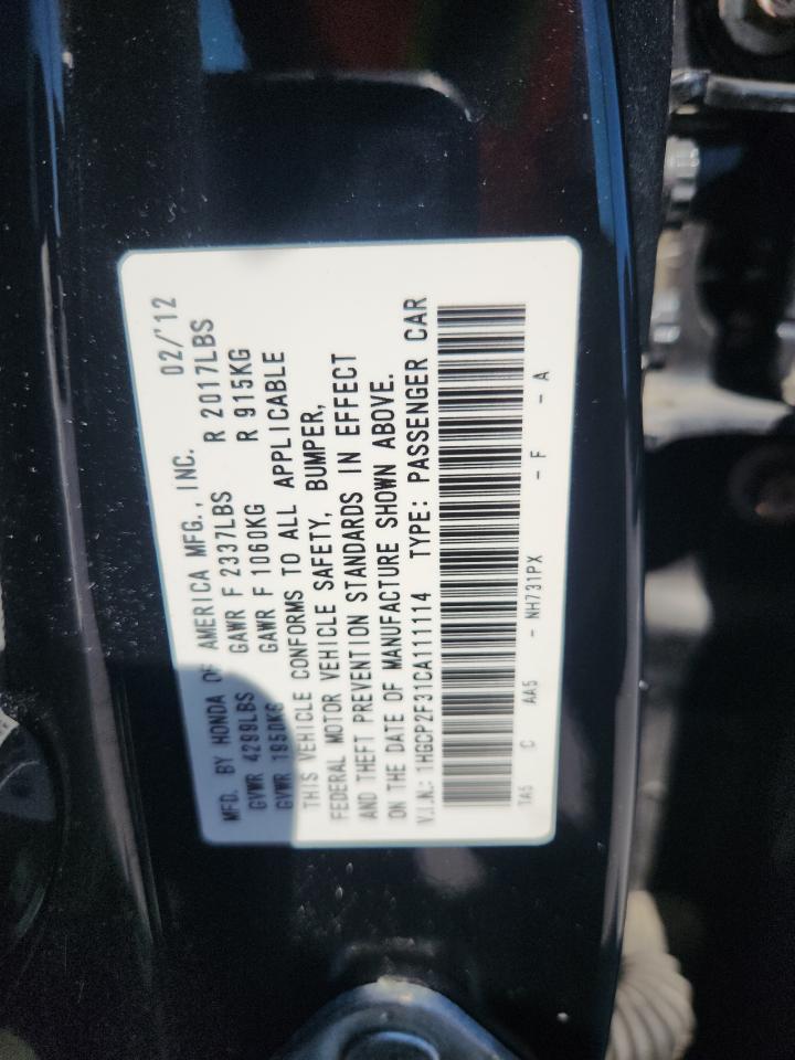2012 Honda Accord Lx VIN: 1HGCP2F31CA111114 Lot: 86460095