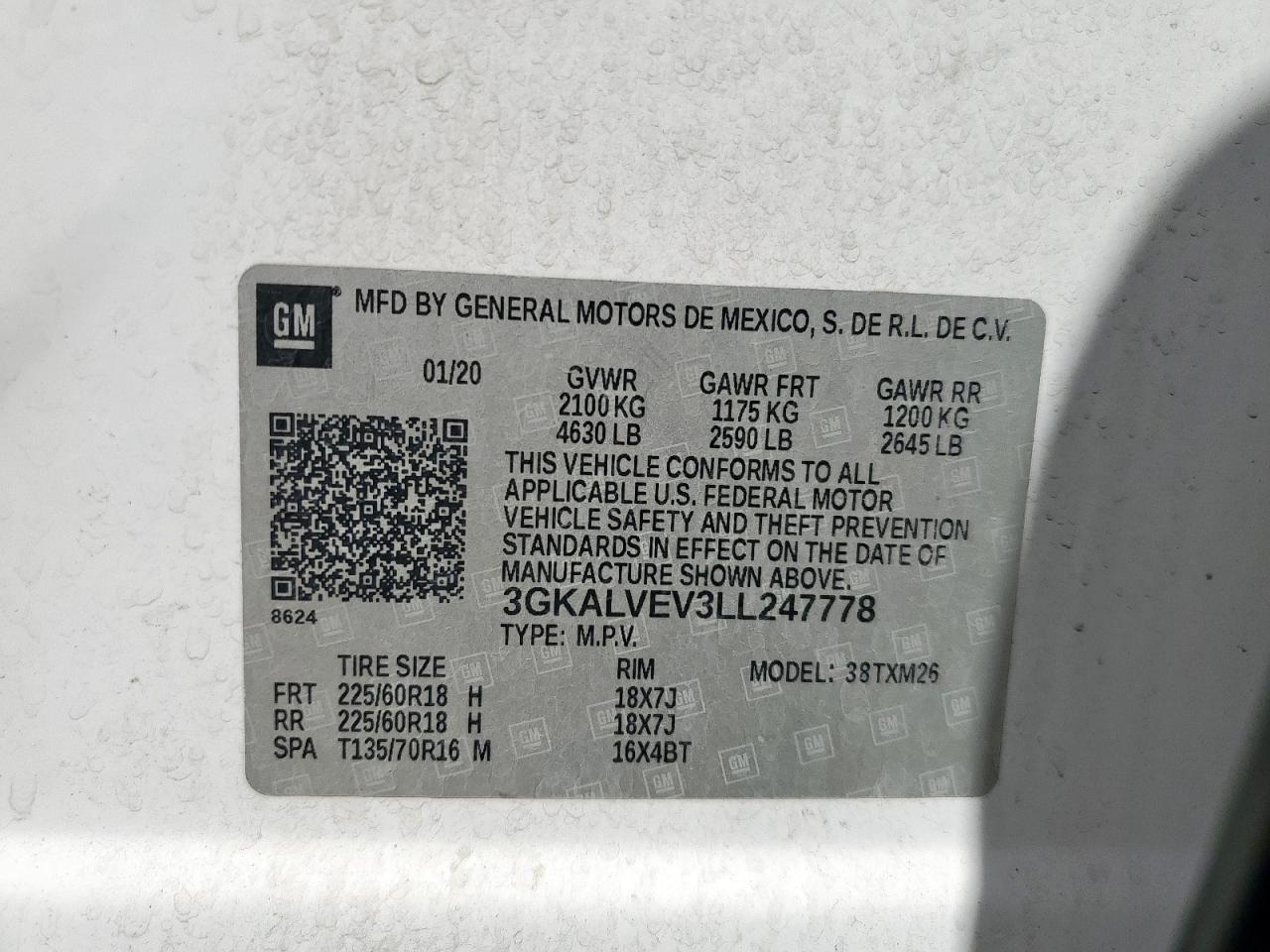 2020 GMC Terrain Slt VIN: 3GKALVEV3LL247778 Lot: 85508675