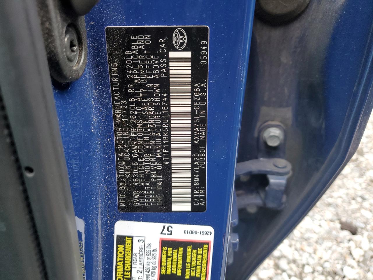 2024 Toyota Camry Xle VIN: 4T1F11BK5RU116744 Lot: 82409425