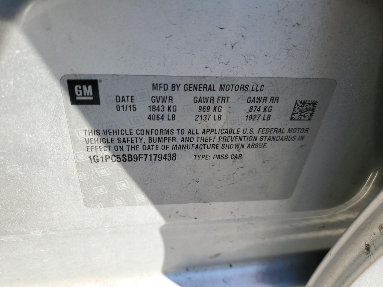 2015 Chevrolet Cruze Lt VIN: 1G1PC5SB9F7179438 Lot: 82322555