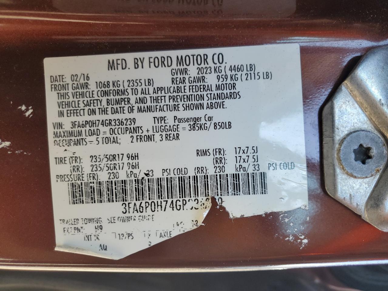 2016 Ford Fusion Se VIN: 3FA6P0H74GR336239 Lot: 82607905