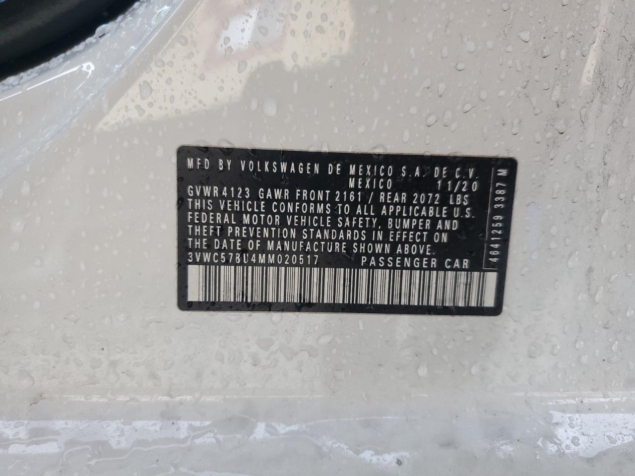 2021 Volkswagen Jetta S VIN: 3VWC57BU4MM020517 Lot: 85828125