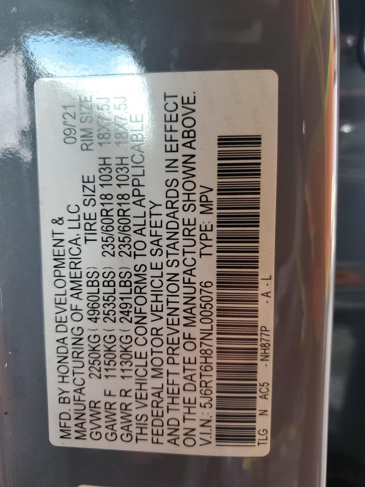 2022 Honda Cr-V Exl VIN: 5J6RT6H87NL005076 Lot: 86253755