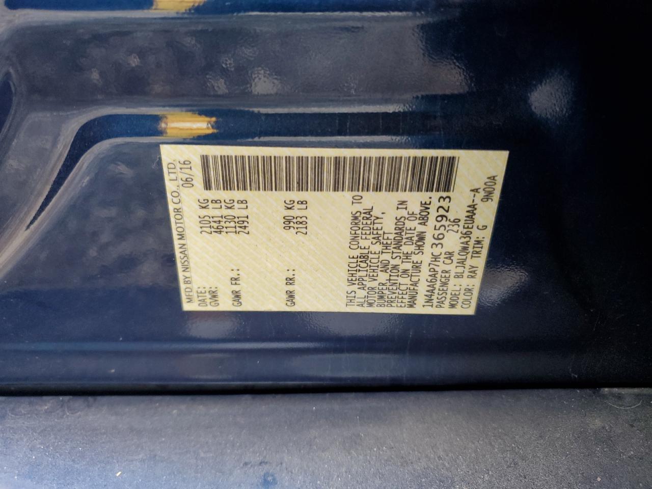 2017 Nissan Maxima 3.5S VIN: 1N4AA6AP7HC365923 Lot: 86831245