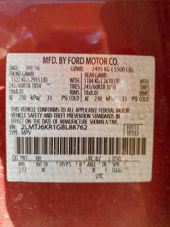 2016 Lincoln Mkx Select VIN: 2LMTJ6KR1GBL88762 Lot: 86088165