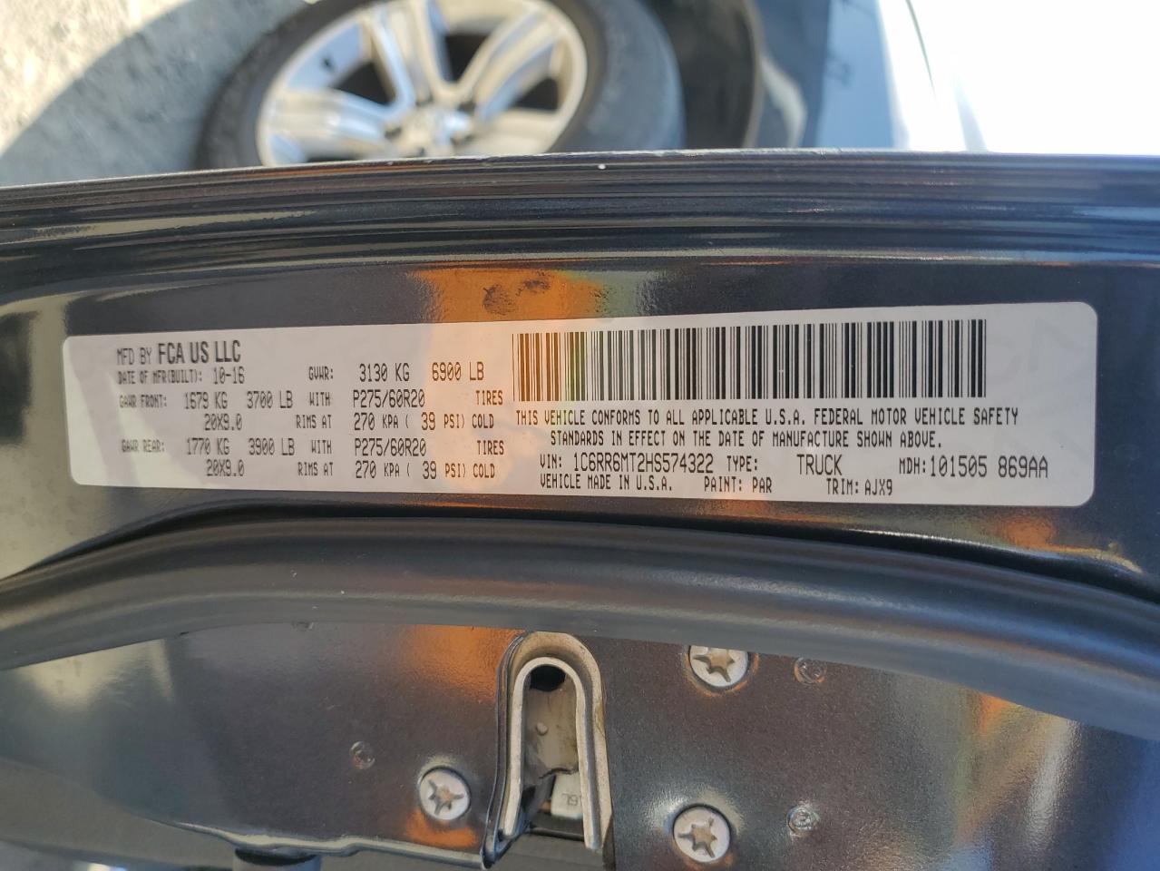 2017 Ram 1500 Sport VIN: 1C6RR6MT2HS574322 Lot: 89739645