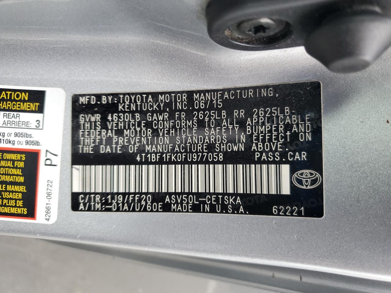 2015 Toyota Camry Le VIN: 4T1BF1FK0FU977058 Lot: 81936515