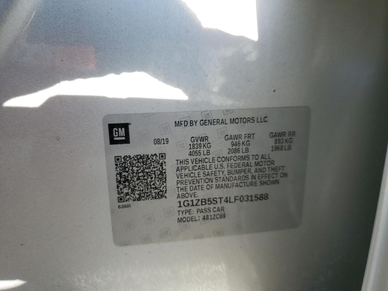 2020 Chevrolet Malibu Ls VIN: 1G1ZB5ST4LF031588 Lot: 85739345