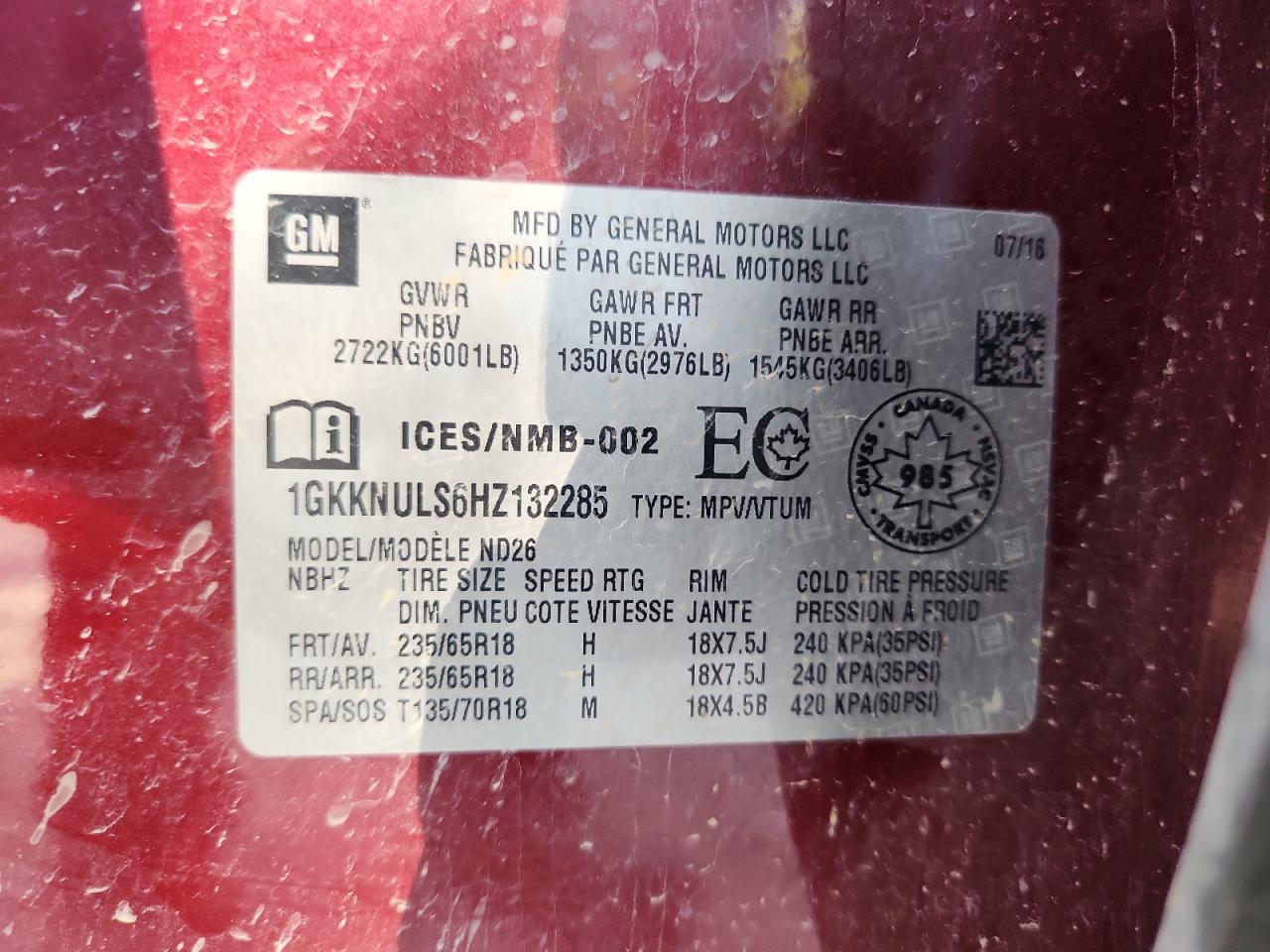 2017 GMC Acadia Slt-1 VIN: 1GKKNULS6HZ132285 Lot: 84875745