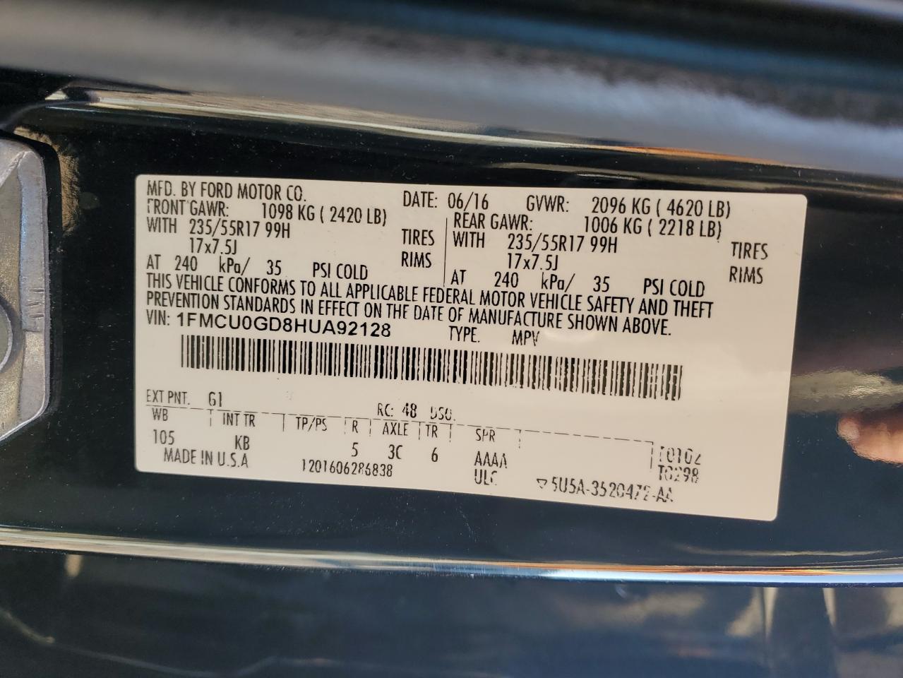 2017 Ford Escape Se VIN: 1FMCU0GD8HUA92128 Lot: 90349805