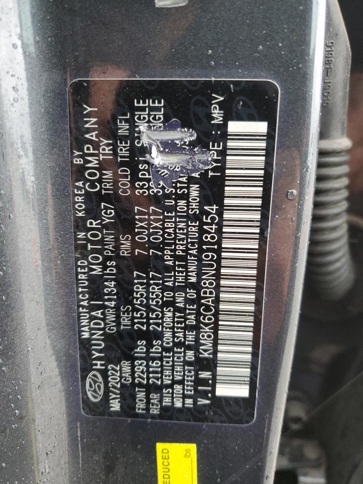 2022 Hyundai Kona Sel VIN: KM8K6CAB8NU918454 Lot: 90385055