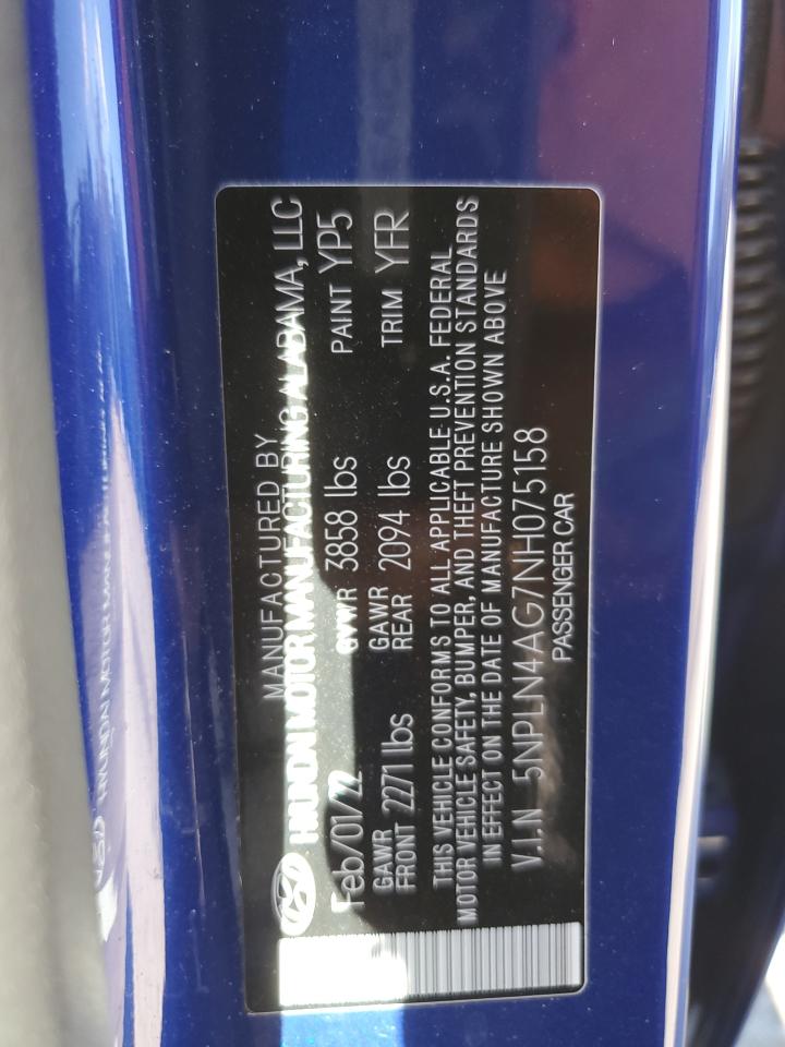 2022 Hyundai Elantra Sel VIN: 5NPLN4AG7NH075158 Lot: 82220865