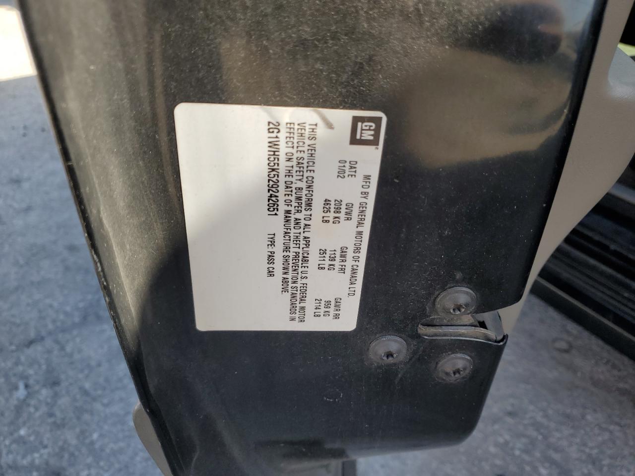 2002 Chevrolet Impala Ls VIN: 2G1WH55K529242651 Lot: 82181305