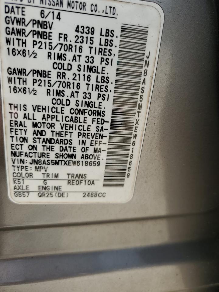 2014 Nissan Rogue Select S VIN: JN8AS5MTXEW618659 Lot: 86620885