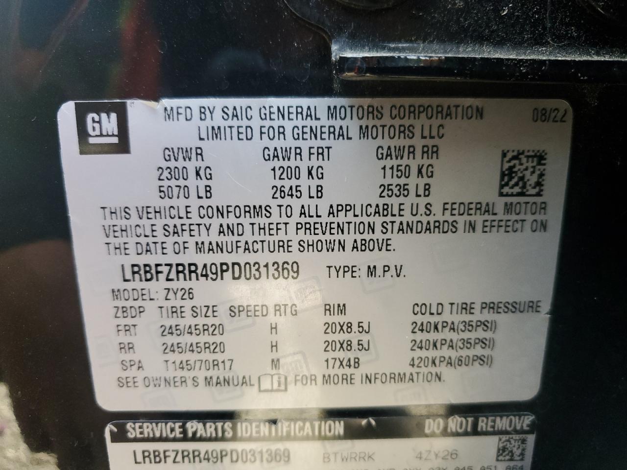 2023 Buick Envision Avenir VIN: LRBFZRR49PD031369 Lot: 90295585