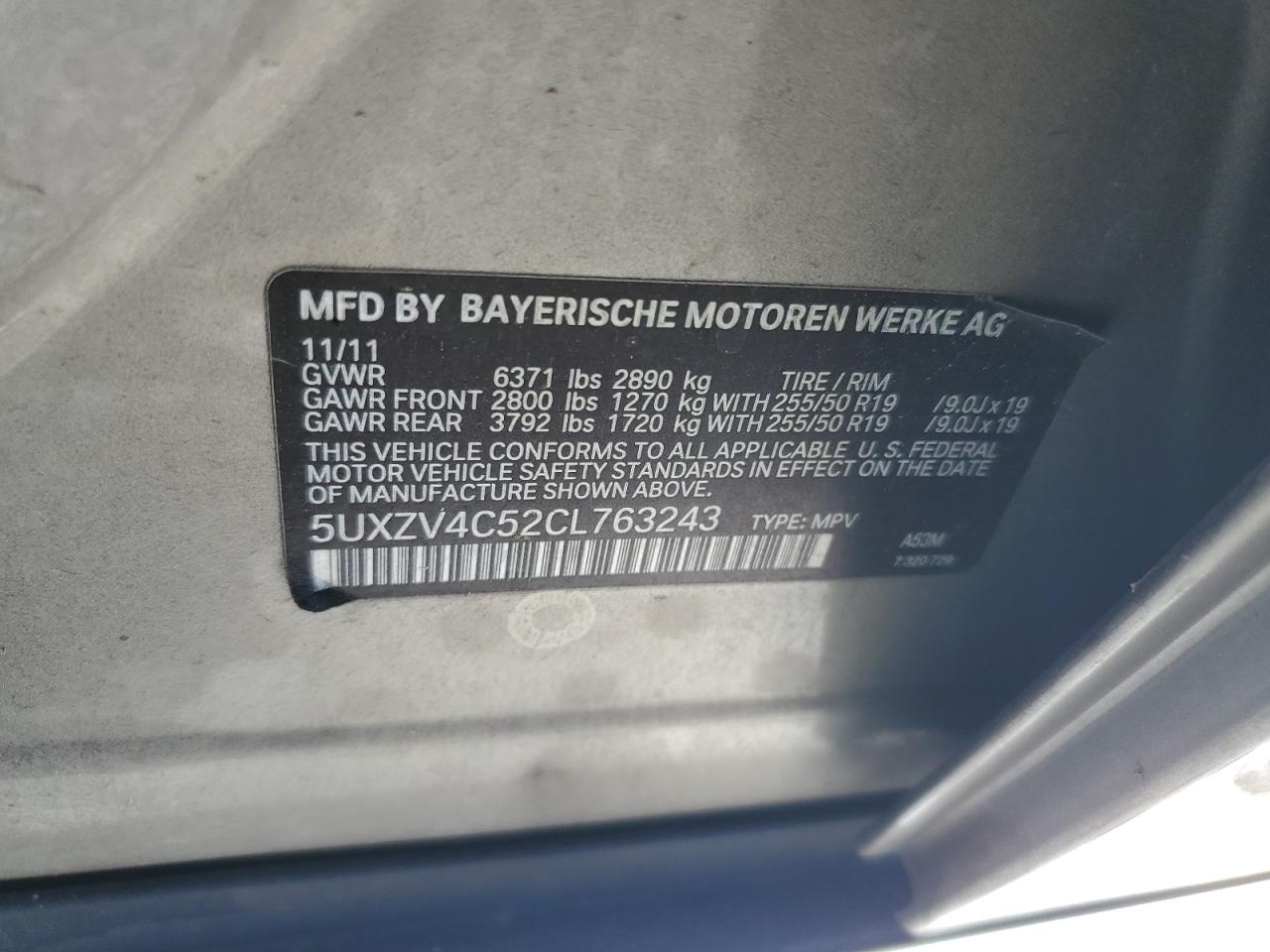 2012 BMW X5 xDrive35I VIN: 5UXZV4C52CL763243 Lot: 89496915