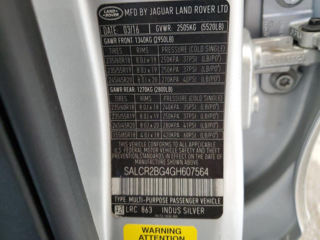 2016 Land Rover Discovery Sport Hse VIN: SALCR2BG4GH607564 Lot: 90913755