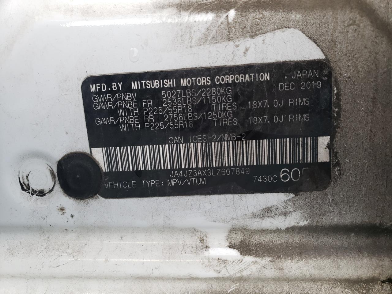 2020 Mitsubishi Outlander Se VIN: JA4JZ3AX3LZ607849 Lot: 90255105