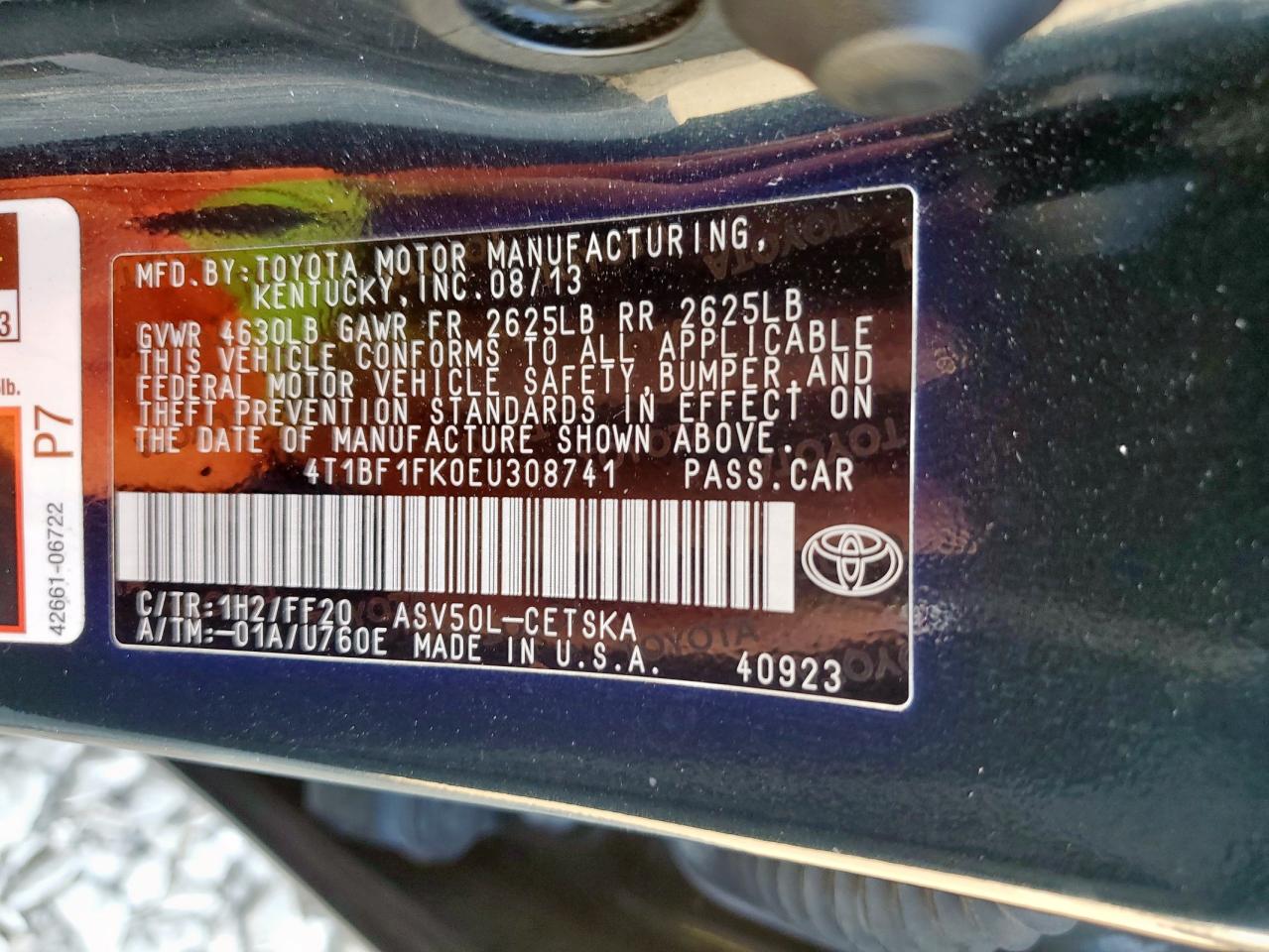 2014 Toyota Camry L VIN: 4T1BF1FK0EU308741 Lot: 86665735