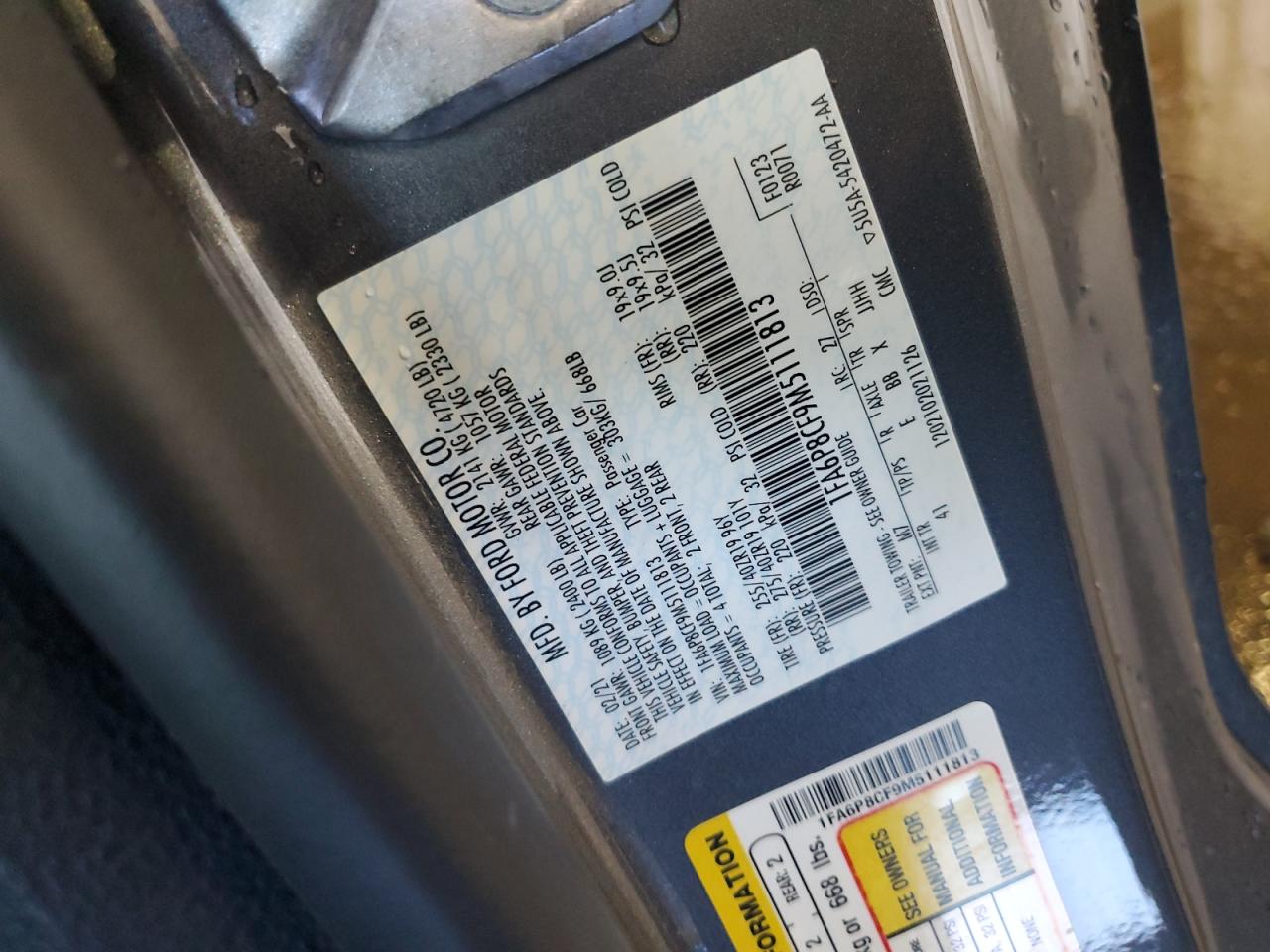 2021 Ford Mustang Gt VIN: 1FA6P8CF9M5111813 Lot: 85732245