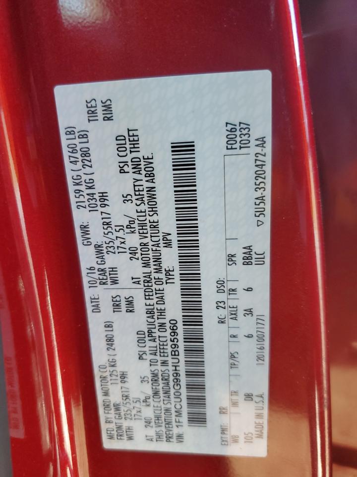 2017 Ford Escape Se VIN: 1FMCU0G99HUB95960 Lot: 90497085