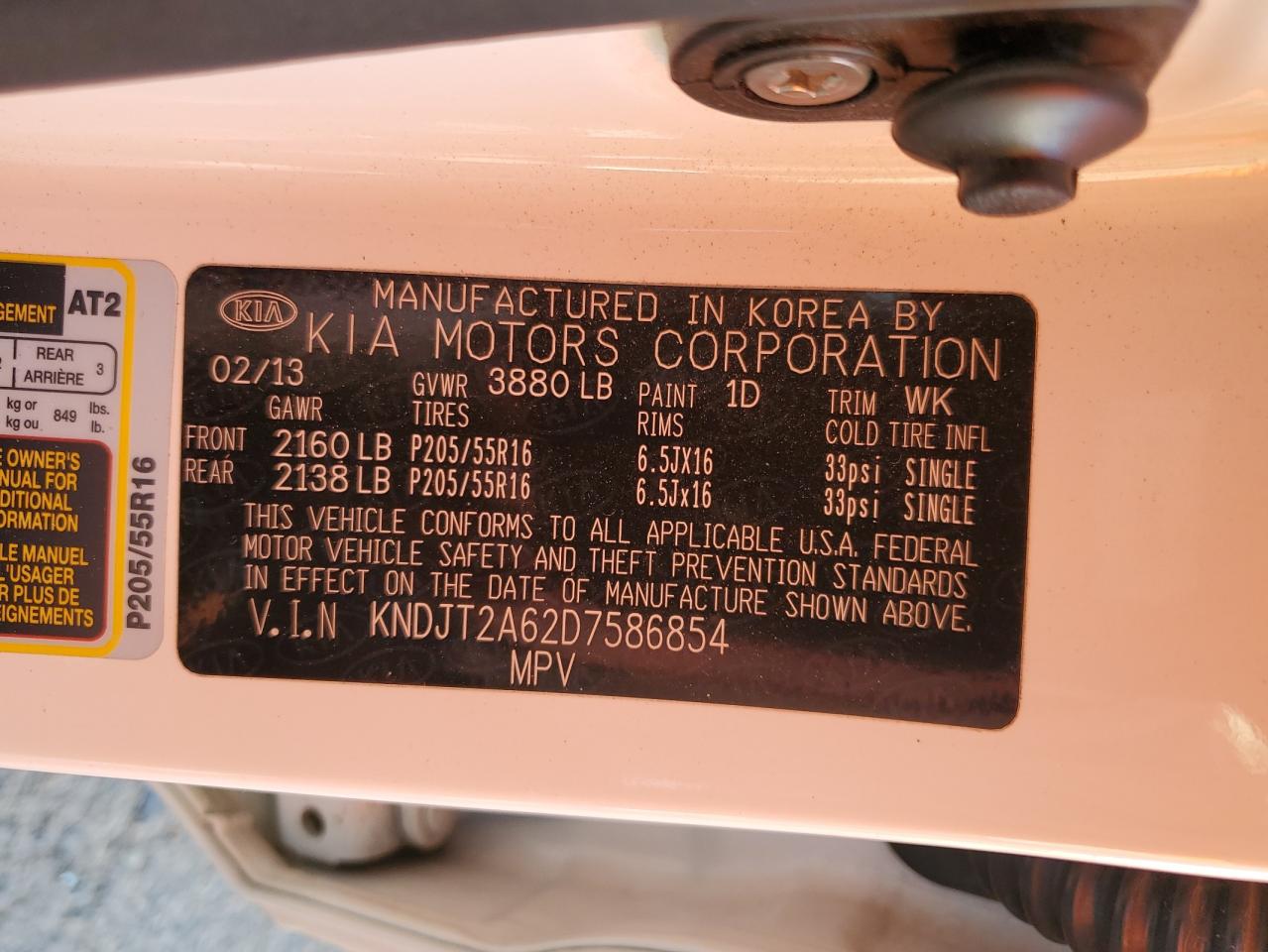 2013 Kia Soul + VIN: KNDJT2A62D7586854 Lot: 85376945