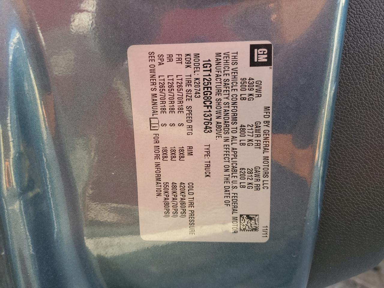 2012 GMC Sierra K2500 Denali VIN: 1GT125EG8CF137643 Lot: 84897645